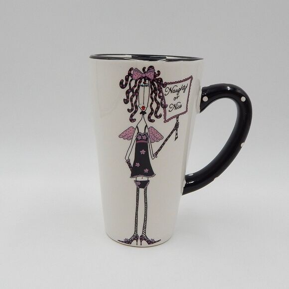 Silvestri Dolly Mama's By Joey Naughty Or Nice Latte Coffee Mug Cup Polka Dots - Picture 3 of 6